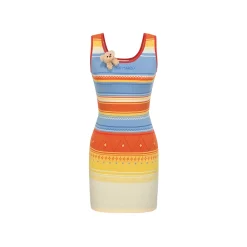 13De Marzo Color Blocked Striped Hollow Out Slim Dress Orange