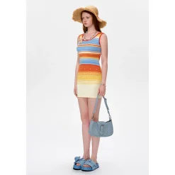 13De Marzo Color Blocked Striped Hollow Out Slim Dress Orange