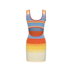 13De Marzo Color Blocked Striped Hollow Out Slim Dress Orange
