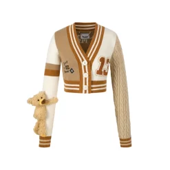 13De Marzo Color Blocked V-Neck Campus Cardigan Camel