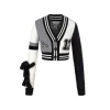 13De Marzo Color Blocked V-Neck Campus Cardigan Black