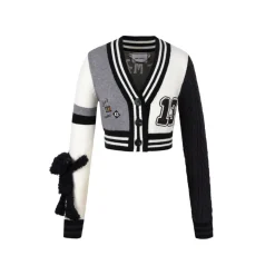 13De Marzo Color Blocked V-Neck Campus Cardigan Black
