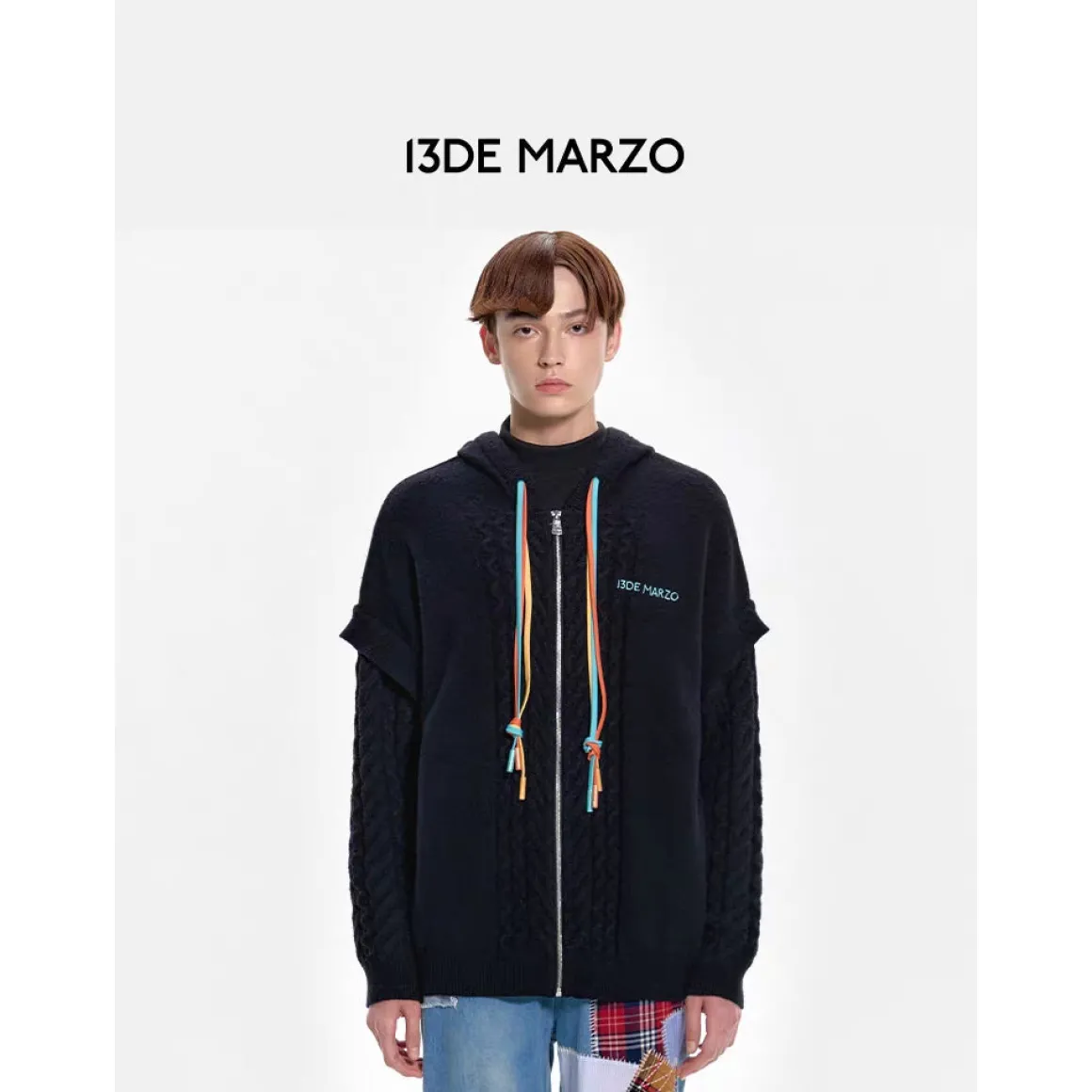13De Marzo Colored Ribbon Subtitled Weave Knit Sweater Black