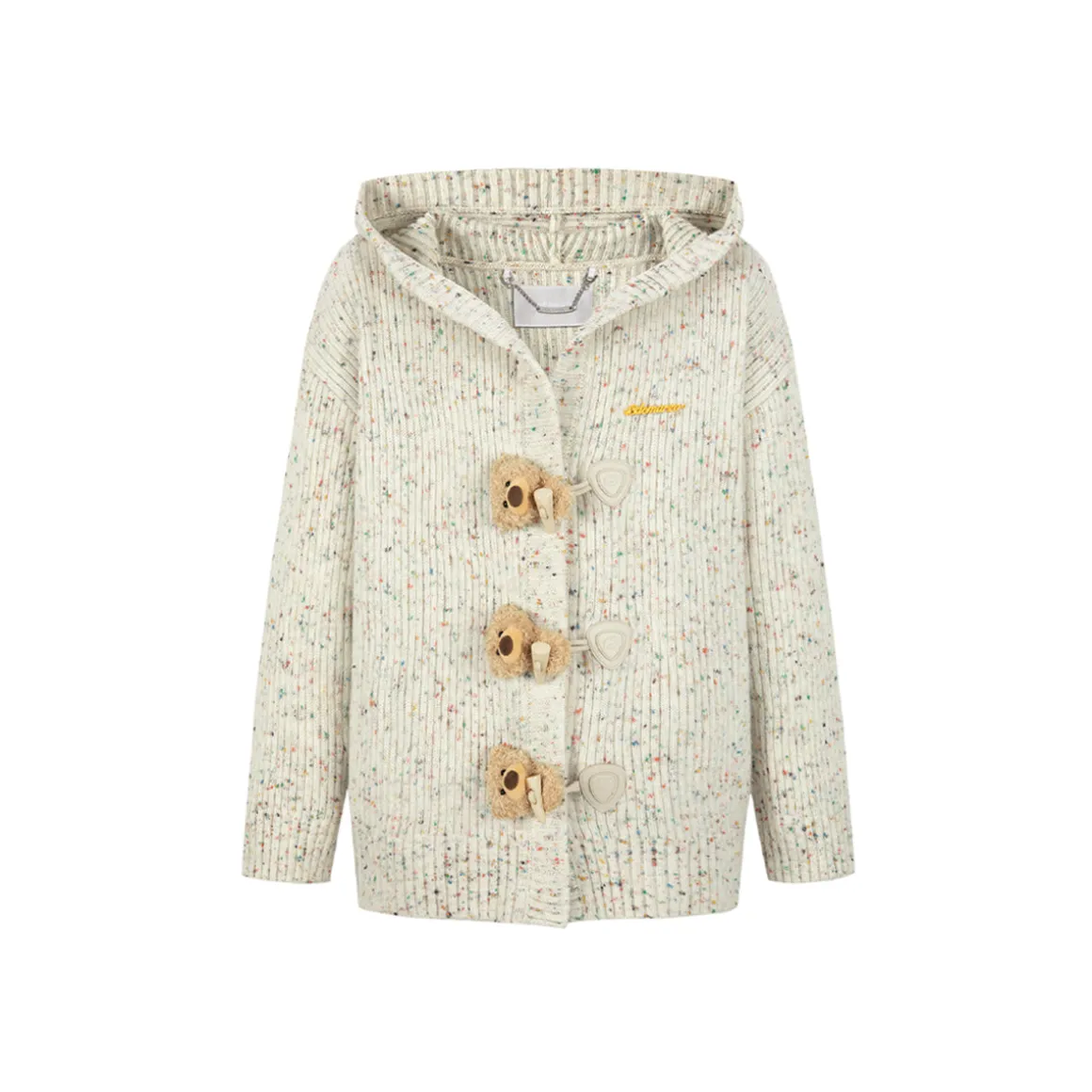 13De Marzo Colored Yarn Bear Knit Hooded Cardigan Beige