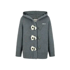 13De Marzo Colored Yarn Bear Knit Hooded Cardigan Gray