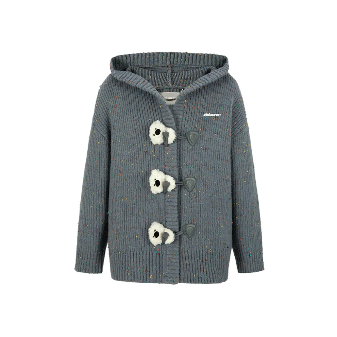 13De Marzo Colored Yarn Bear Knit Hooded Cardigan Gray