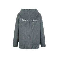 13De Marzo Colored Yarn Bear Knit Hooded Cardigan Gray