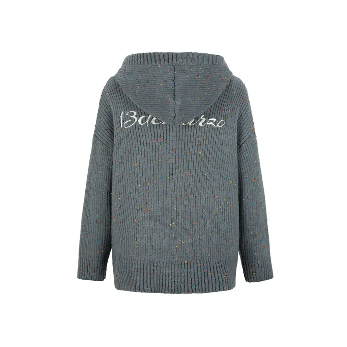 13De Marzo Colored Yarn Bear Knit Hooded Cardigan Gray