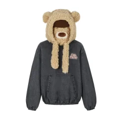 13De Marzo Detachable Bear Mask Padded Hoodie Black