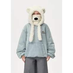 13De Marzo Detachable Bear Mask Padded Hoodie Blue