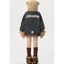 13De Marzo Detachable Bear Mask Padded Hoodie Black