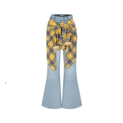 13De Marzo Detachable Shirt And Washed Flare Jeans Set Blue