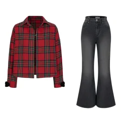 13De Marzo Detachable Shirt And Washed Flare Jeans Set Black