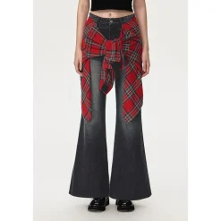13De Marzo Detachable Shirt And Washed Flare Jeans Set Black