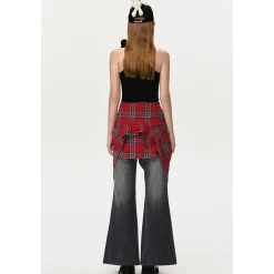 13De Marzo Detachable Shirt And Washed Flare Jeans Set Black