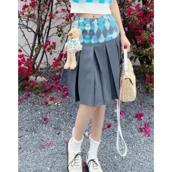 13De Marzo Diamond Checked Long Skirt