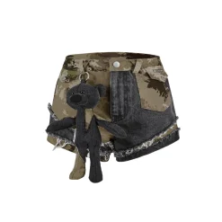 13De Marzo Distressed Camo Patch Denim Shorts