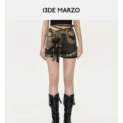 13De Marzo Distressed Camo Patch Denim Shorts