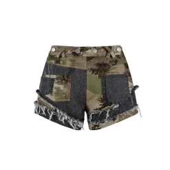 13De Marzo Distressed Camo Patch Denim Shorts