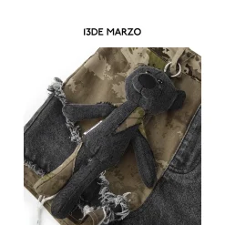 13De Marzo Distressed Camo Patch Denim Shorts