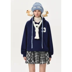 13De Marzo Doozoo Bear Adjustable String Hoodie Navy Blue