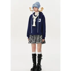 13De Marzo Doozoo Bear Adjustable String Hoodie Navy Blue