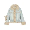 13De Marzo Doozoo Fleece Patchwork Denim Jacket Blue