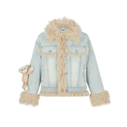13De Marzo Doozoo Fleece Patchwork Denim Jacket Blue