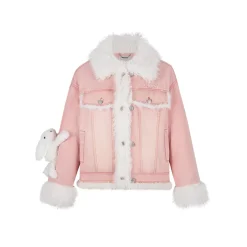 13De Marzo Doozoo Fleece Patchwork Denim Jacket Pink