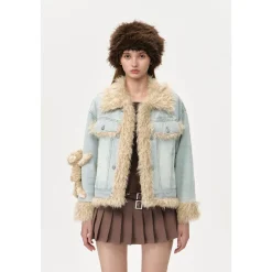 13De Marzo Doozoo Fleece Patchwork Denim Jacket Blue