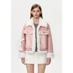 13De Marzo Doozoo Fleece Patchwork Denim Jacket Pink