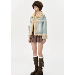 13De Marzo Doozoo Fleece Patchwork Denim Jacket Blue