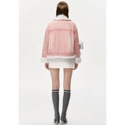 13De Marzo Doozoo Fleece Patchwork Denim Jacket Pink