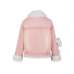 13De Marzo Doozoo Fleece Patchwork Denim Jacket Pink