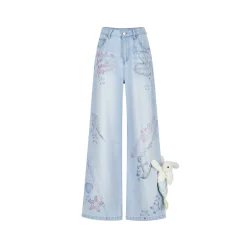 13De Marzo Doozoo Graffiti Wide-Leg Jeans Blue