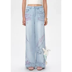 13De Marzo Doozoo Graffiti Wide-Leg Jeans Blue