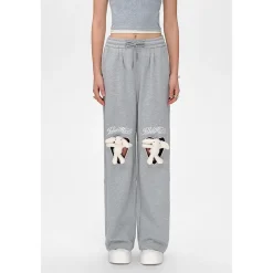 13De Marzo Doozoo Knee Hollow Out Heart Sweat Pants Gray