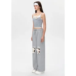 13De Marzo Doozoo Knee Hollow Out Heart Sweat Pants Gray