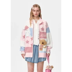 13De Marzo Doozoo Patchwork Knit Cardigan Pink