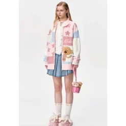 13De Marzo Doozoo Patchwork Knit Cardigan Pink