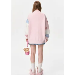 13De Marzo Doozoo Patchwork Knit Cardigan Pink