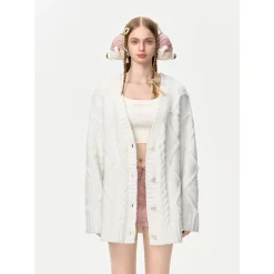 13De Marzo Doozoo Pearl Embroidery Cardigan White
