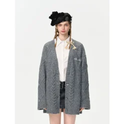 13De Marzo Doozoo Pearl Embroidery Cardigan Gray