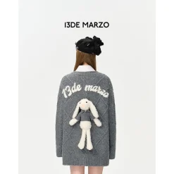 13De Marzo Doozoo Pearl Embroidery Cardigan Gray