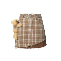 13De Marzo Doozoo Plaid Denim Skirt Brown