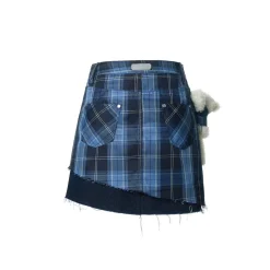 13De Marzo Doozoo Plaid Denim Skirt Blue