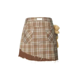 13De Marzo Doozoo Plaid Denim Skirt Brown