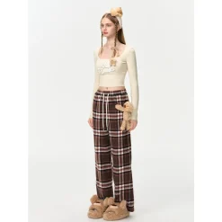 13De Marzo Doozoo Plaid Straight Pants Brown
