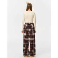 13De Marzo Doozoo Plaid Straight Pants Brown