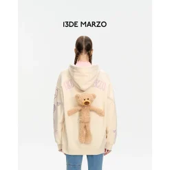 13De Marzo Doozoo Rhinestone Heart Hoodie Beige